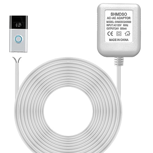 24V Doorbell Transformer，33 Feet Length Output Line 24V500mA Video Doorbell Power Adapter, Compatible with Arlo, Nest, Wyze, Eufy, Ring Doorbell Power Supply （White 33 feet）
