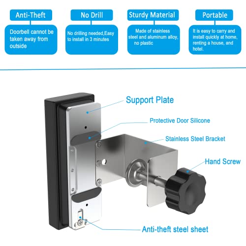 VMEI Anti-Theft Doorbell Mount Work for eufy Video Doorbell C210 (T8222),No Drill,Not Rust, Not Block Doorbell Sensor, Door Mount for Home Apartment Office Room Renters-Silver
