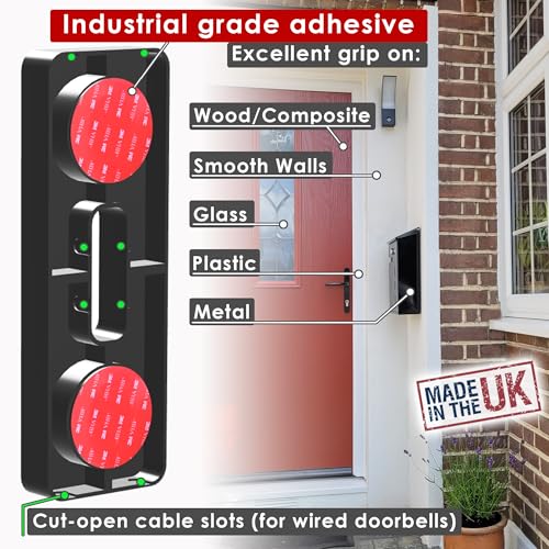 Mars Outpost No-Drill Mount for Aosu, Arlo, Blink, Eufy, Nest, Netamo, Reolink, Tapo, Wyze Video Doorbell Wired or Battery Wireless Security Camera & Others Adhesive Plate (Slim Size)