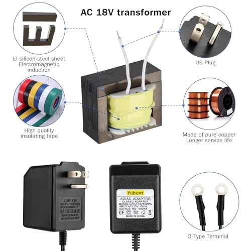 Yubunt 18V 500mA Doorbell Transformer, Video Doorbell Power Adapter Compatible with Nest, Eufy, Wyze, Ring, and Arlo Wireless Video Doorbells. Black