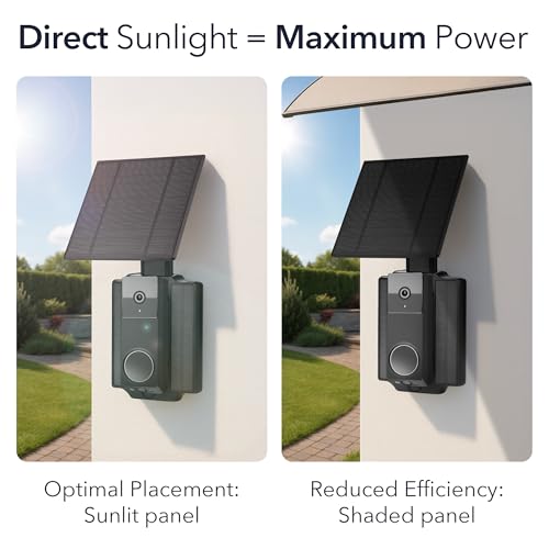 Wasserstein Universal Solar Charger with Built-in Battery Compatible with Arlo Video Battery Doorbell 2K (2nd Gen), WYZE Wireless Duo Cam & eufy E340/C30/C31 Doorbell (2.5W)