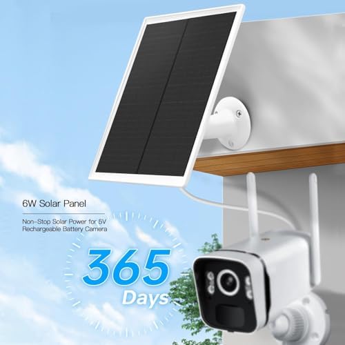 6W Solar Panel Charger for Outdoor Security Cameras. Micro USB/USB - C/DC (35 * 135) Fits Eufy/Wyze/Ring Camera