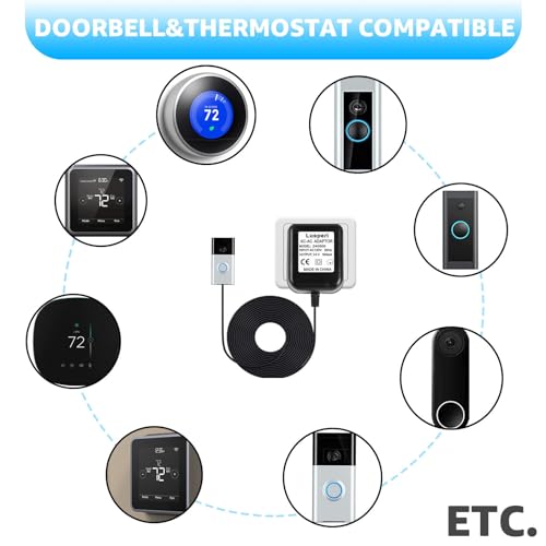 Extra Long 16.4ft Cord 24V 500mA Doorbell Transformer for Ring,Nest Hello,Wyze and Eufy Video Doorbells (Black)