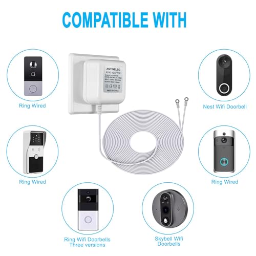 ANYINELEC 18V500mA Video Doorbell Power Transformer, for Ring Video Doorbell Pro and Ring Video Doorbell 2, Compatible with Ring, Nest, Eufy, Wyze, Arlo Wireless Video Doorbells (26.2 Ft White)