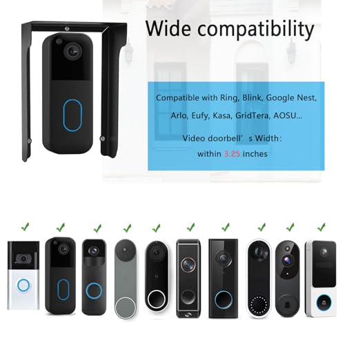 Metal Doorbell Cover Compatible with Ring/Blink (New Model)/Google Nest/Arlo/Eufy/AOSU Doorbell, myQ Smart Garage Door Video Keypad Protector, Weatherproof Access Control Keypad Cover, Anti Glare