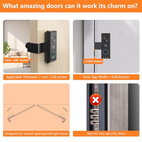 Anti-Theft Door Mount for Eufy E340, No-Drill Adjustable Mounting Bracket with Eufy Doorbell E340, Not Blocking Doorbell Sensor, Apartment Door Bell Kits for Renters, Black