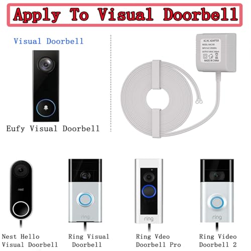 18V 500mA Visual Doorbell Power Adapter Compatible with Ring, Nest, Eufy, Wyze Video Doorbells 33FT(10M) Cable Length for Flexible Installation Reliable AC Plug-in Cord (White)