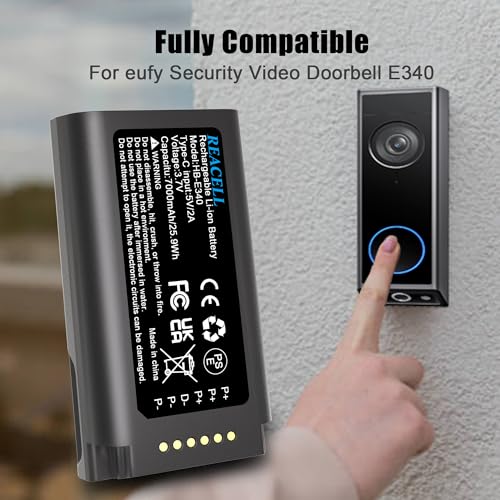 REACELL E340 Replacement Battery Compatible for eufy Video Doorbell E340