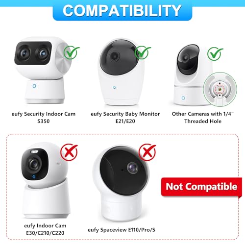 Security Camera Mount for eufy Indoor Cam S350, Adjustable Baby Monitor Wall Mount for eufy E20/E21, Other Cameras with 1/4 Threaded Hole, No Drilling Mounting Bracket for Pet/Dog/Baby Camera
