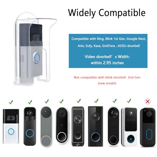 Plastic Doorbell Cover Compatible with Ring Doorbell/Google Nest/Arlo/Eufy/Kasa/Blink 1st Gen Doorbell, Anti Glare, Weatherproof Rain Cover, for Doorbell Wired (Watch Cover Size &Install Video)