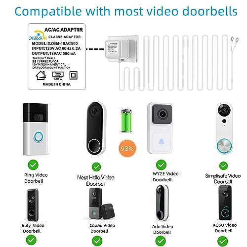 Visual Doorbell Power Adapter 18V 500mA Compatible with Ring Nest Eufy Wyze Arlo Wireless Video doorbell (393in/10M Cable Length)